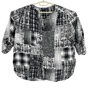Covington Women Tunic Top Plus 2X Black White 100% Rayon Lightweight Cottagecore